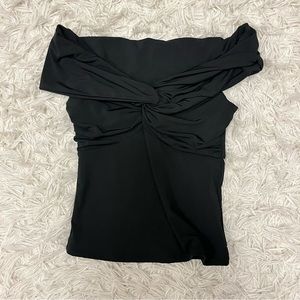 abercrombie & fitch off the shoulder black twisted top